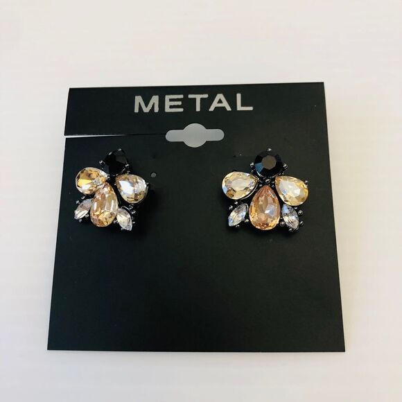 Metal Jewelry - MCM 50s Style Peach/Ruby/Soft Pink Cluster Faux Gem Earrings